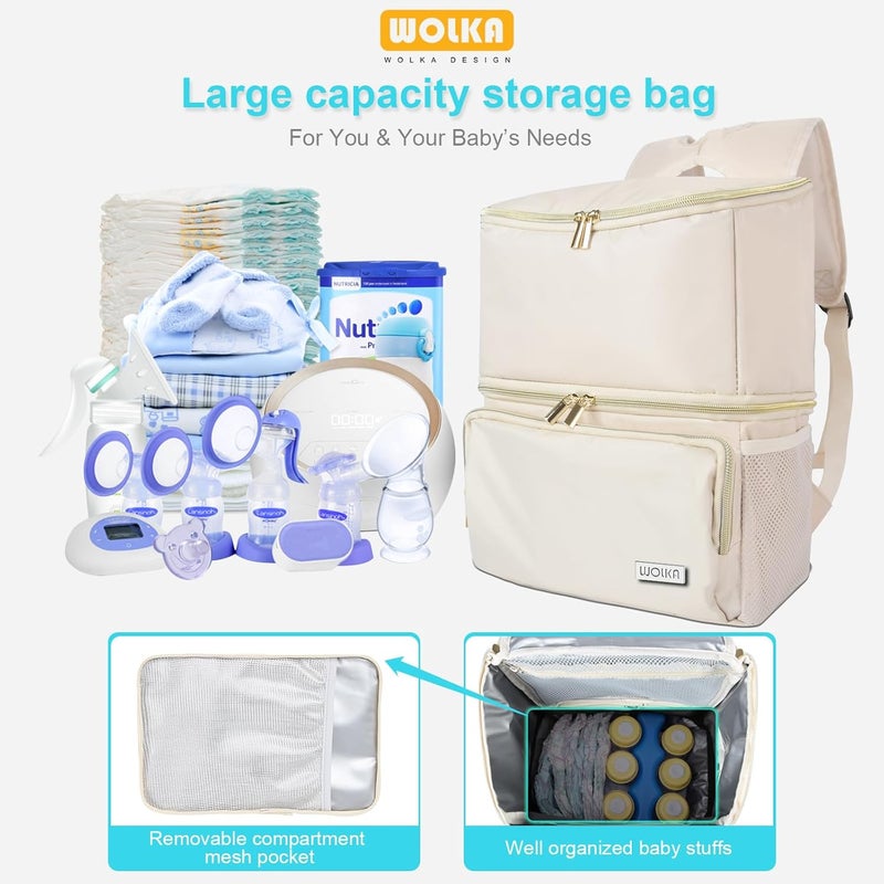 Wolka Breast Pump Bag with Dual Insulated Compartments & Removable Divider,Breast Milk Cooler Travel Bacpak with 50 cans Capacity,Fit Most Breast Pumps Like Medela, Spectra S1,S2, Evenflo - Image 3